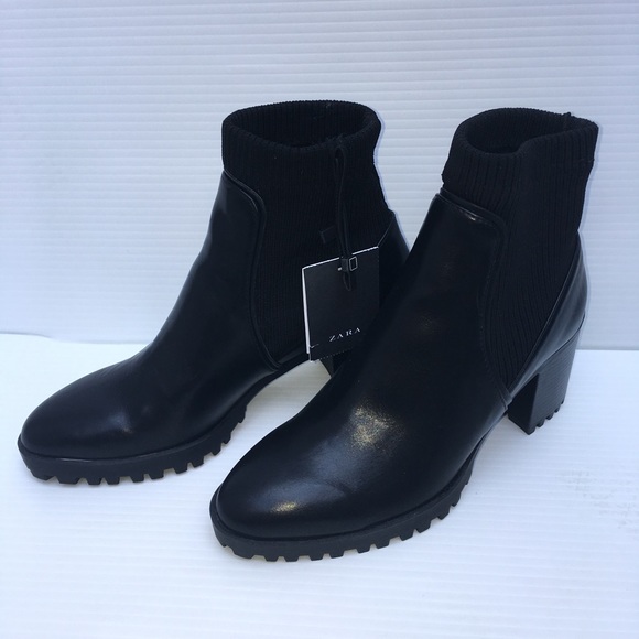 sock style heeled ankle boots